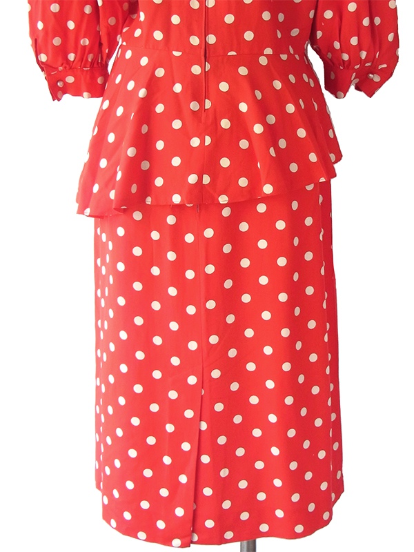 【送料無料】フランス買い付け ６０年代製 レッド X ホワイト 水玉 ヴィンテージ ２ピース セットアップ 14FC021【ヨーロッパ古着】