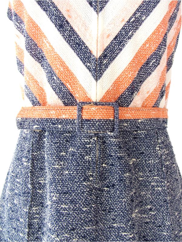 ヨーロッパ古着 ６０年代フランス製 オレンジ・ホワイト・ネイビー &times; バイヤスデザイン ヴィンテージ ワンピース 14FC305