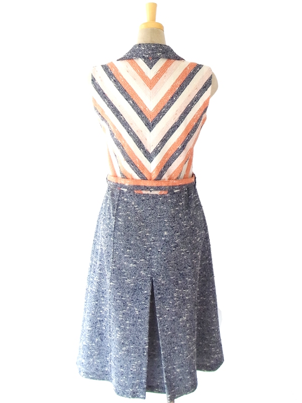 ヨーロッパ古着 ６０年代フランス製 オレンジ・ホワイト・ネイビー &times; バイヤスデザイン ヴィンテージ ワンピース 14FC305