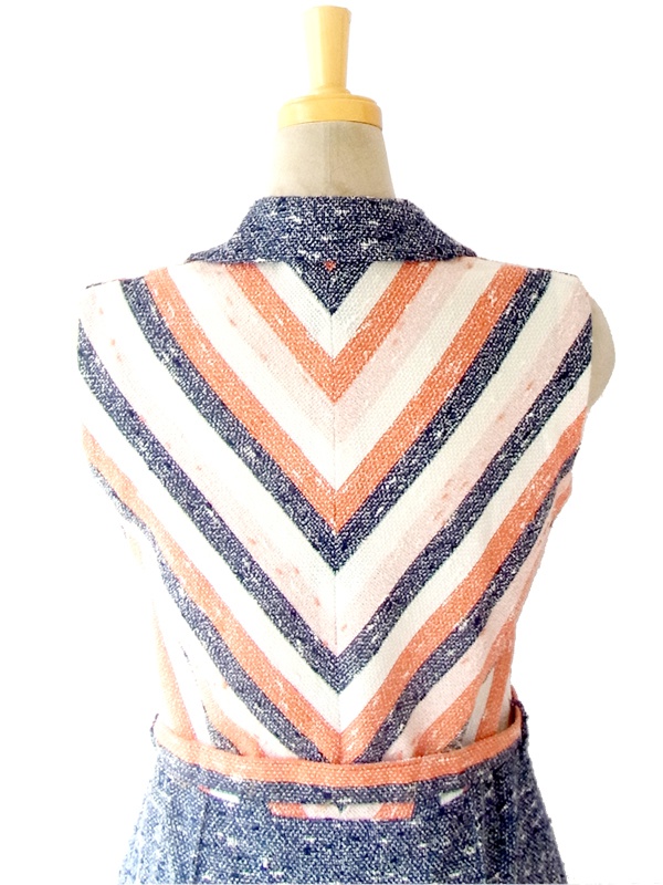 ヨーロッパ古着 ６０年代フランス製 オレンジ・ホワイト・ネイビー &times; バイヤスデザイン ヴィンテージ ワンピース 14FC305
