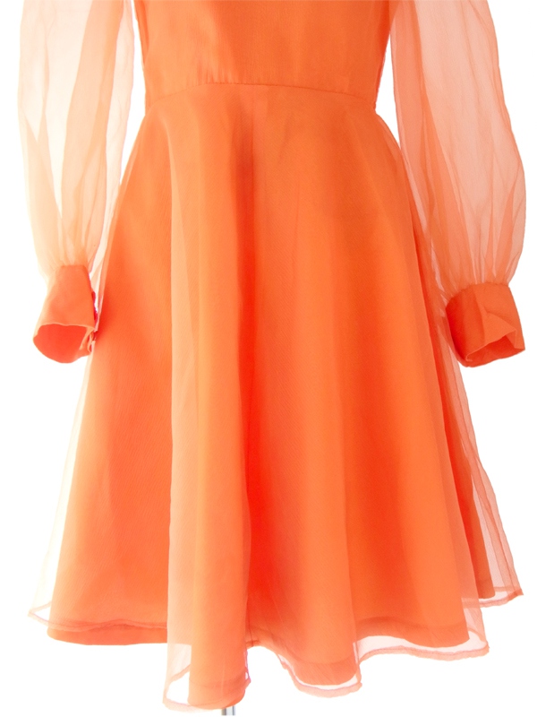 フランス買い付け ６０年代製 レッド シフォン生地　可愛らしいレトロシルエット ワンピース 14FC314