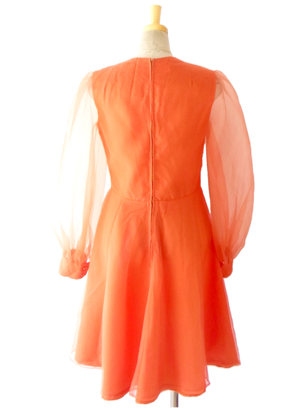 フランス買い付け ６０年代製 レッド シフォン生地　可愛らしいレトロシルエット ワンピース 14FC314