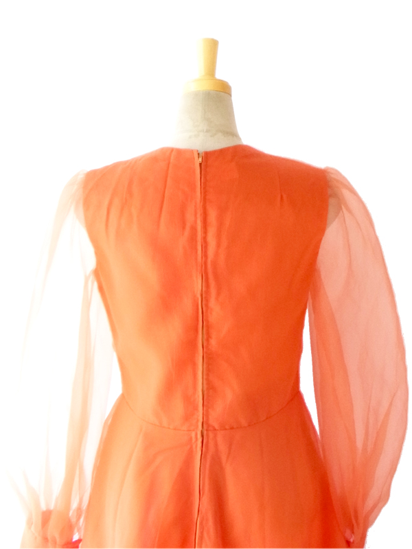 フランス買い付け ６０年代製 レッド シフォン生地　可愛らしいレトロシルエット ワンピース 14FC314