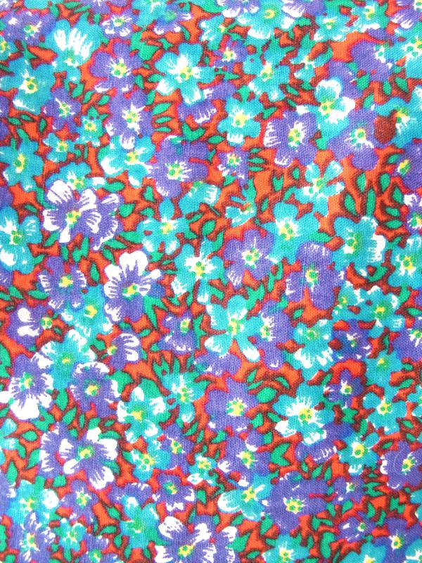 フランス買い付け ６０年代製 ブルー X レッド　美しい花柄プリント フリル襟 マキシワンピース 14FC410