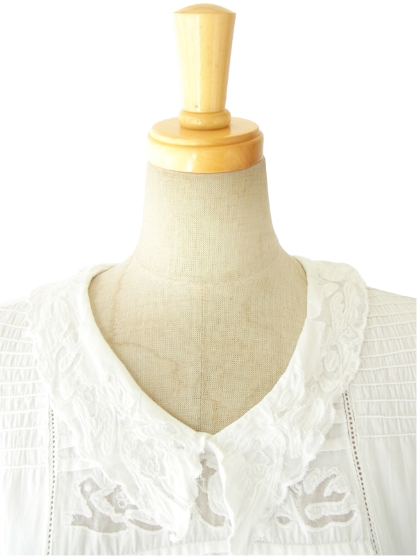 ヨーロッパ古着 フランス買い付け ホワイト 花透かし模様 アンティークデザイン ワンピース 14FC419