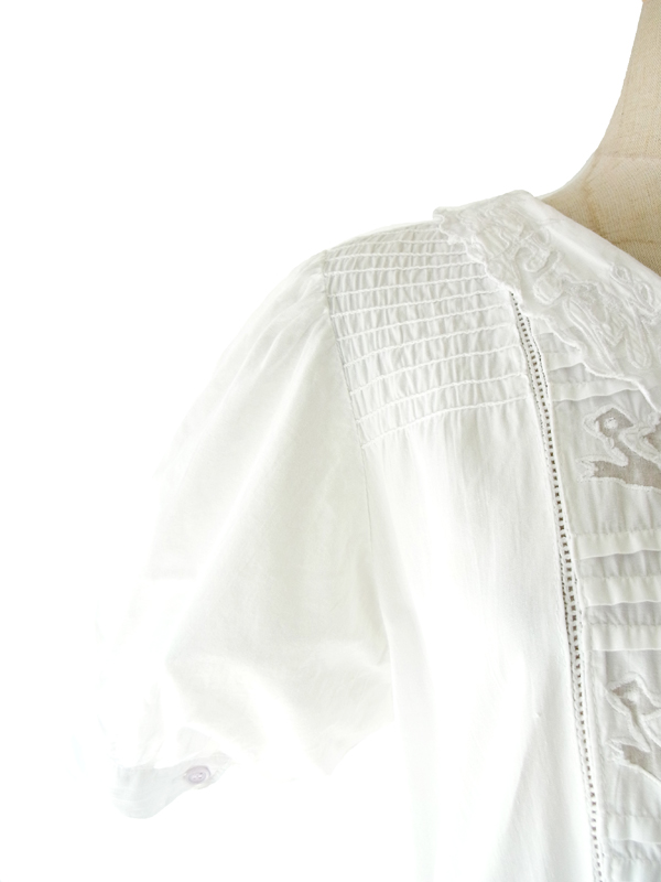 ヨーロッパ古着 フランス買い付け ホワイト 花透かし模様 アンティークデザイン ワンピース 14FC419