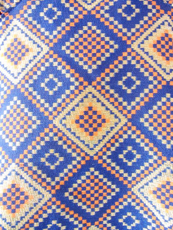 フランス買付 ６０年代製 ゴールド・ブルー・オレンジ レトロスクエアパターン マキシワンピース 14FC437