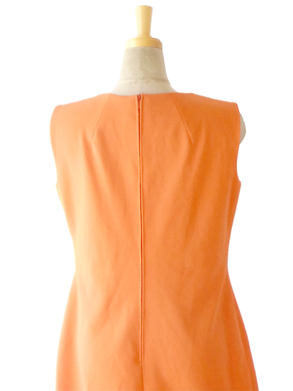 フランス買付 ６０年代製 オレンジ X レトロ花柄刺繍　ビーズ飾り付き マキシワンピース 14FC439