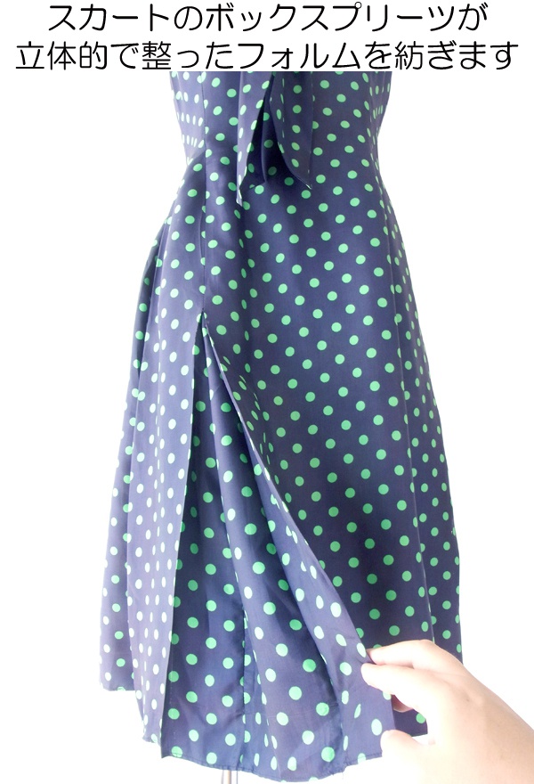 ヨーロッパ古着 フランス買い付け ６０年代製 ブルー X ミントグリーン水玉 ボウタイ ヴィンテージ ワンピース 14FC500