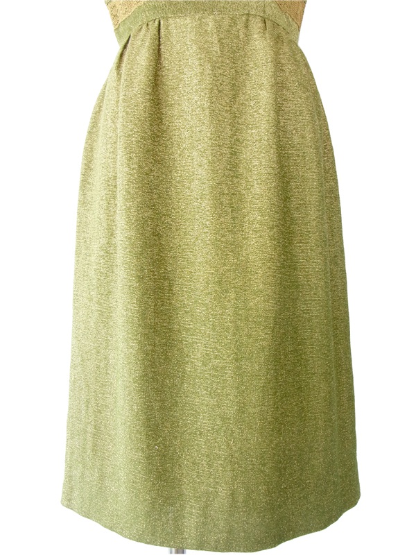 ヨーロッパ古着 フランス買い付け スパニッシュオリーブ X ゴールドラメ アンティークドレス 14FC502