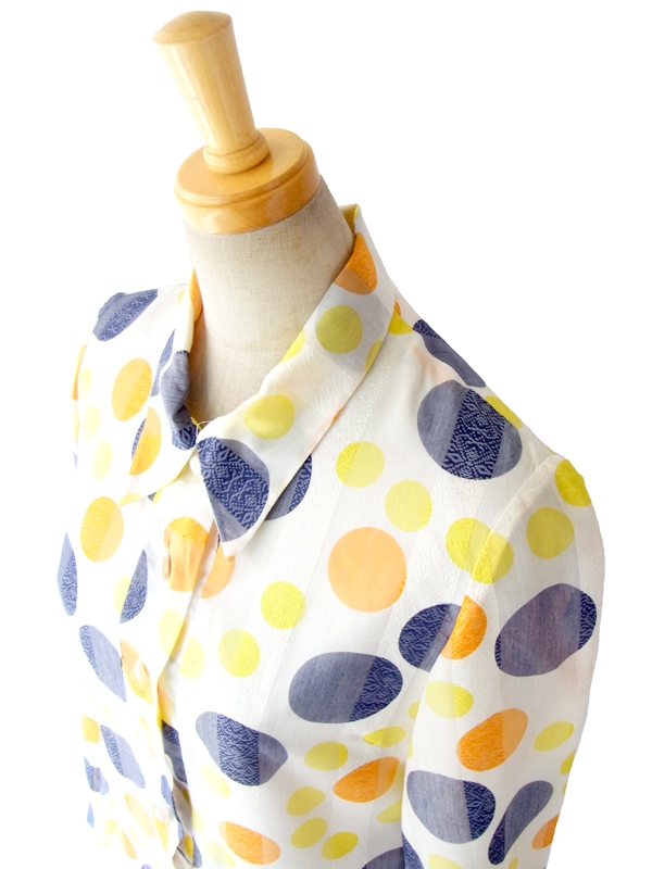 ヨーロッパ古着 フランス買い付け ６０年代製 ホワイト X カラフル水玉 レトロポップ ヴィンテージ ワンピース 14FC503