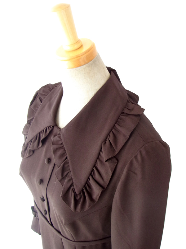 ヨーロッパ古着 フランス買い付け ６０年代製 ダークブラウン X ギャザーフリル ヴィンテージ ワンピース14FC505