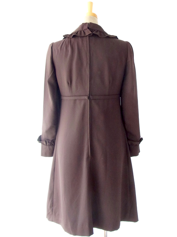 ヨーロッパ古着 フランス買い付け ６０年代製 ダークブラウン X ギャザーフリル ヴィンテージ ワンピース14FC505