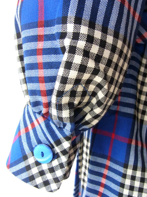 ヨーロッパ古着 フランス買い付け ６０年代製 ブルー X チェックデザイン ホワイト丸襟 ヴィンテージ ワンピース 14FC507