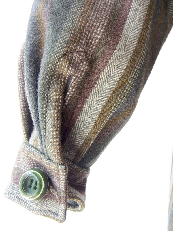 ヨーロッパ古着 フランス買い付け ６０年代製 カーキ・ブラウン X ストライプ ヴィンテージ ウール ワンピース