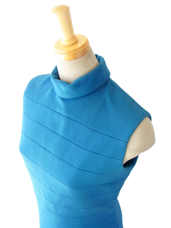 ヨーロッパ古着 フランス買い付け ６０年代製 シアンブルー Aラインシルエット ヴィンテージ モッズワンピース 14FC529