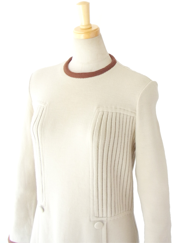 ヨーロッパ古着 フランス買い付け ６０年代製 ライトグレイ X ブラウン ヴィンテージ レトロワンピース 14FC532