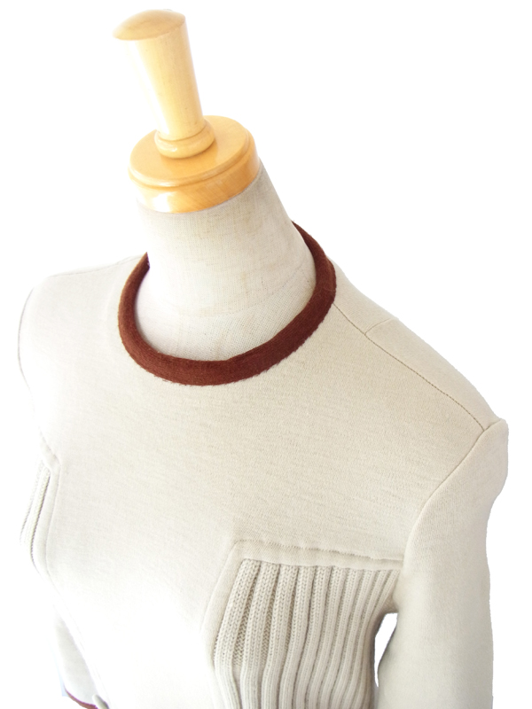 ヨーロッパ古着 フランス買い付け ６０年代製 ライトグレイ X ブラウン ヴィンテージ レトロワンピース 14FC532