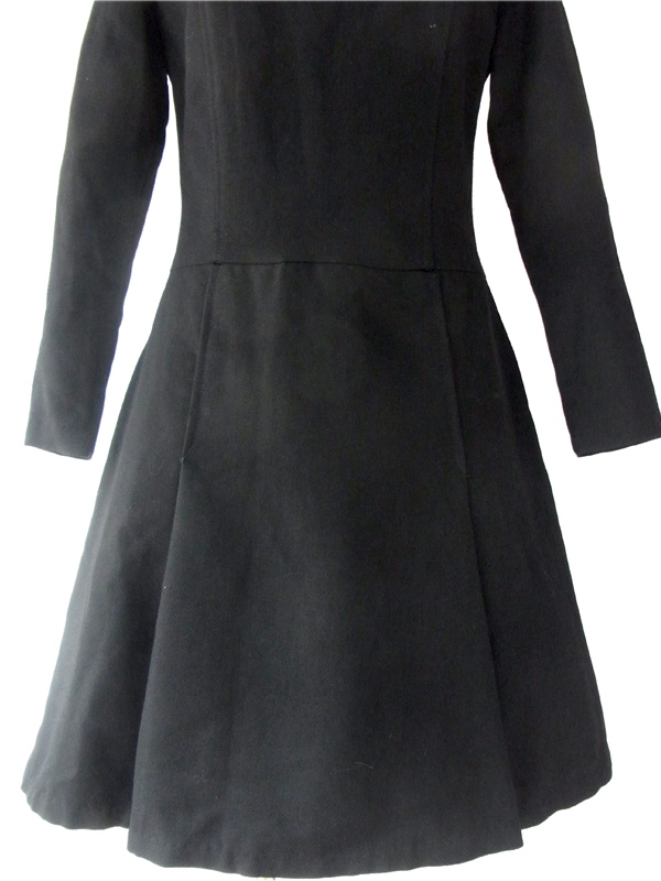 ヨーロッパ古着 フランス買い付け ６０年代製 シックなブラック X 美麗シルエット ヴィンテージ ウール ワンピース 14FC706