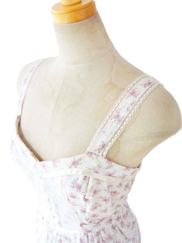 70年代アメリカ製 GUNNE SAX ホワイト ライラック ガーリー花柄 マキシワンピース 14SP102