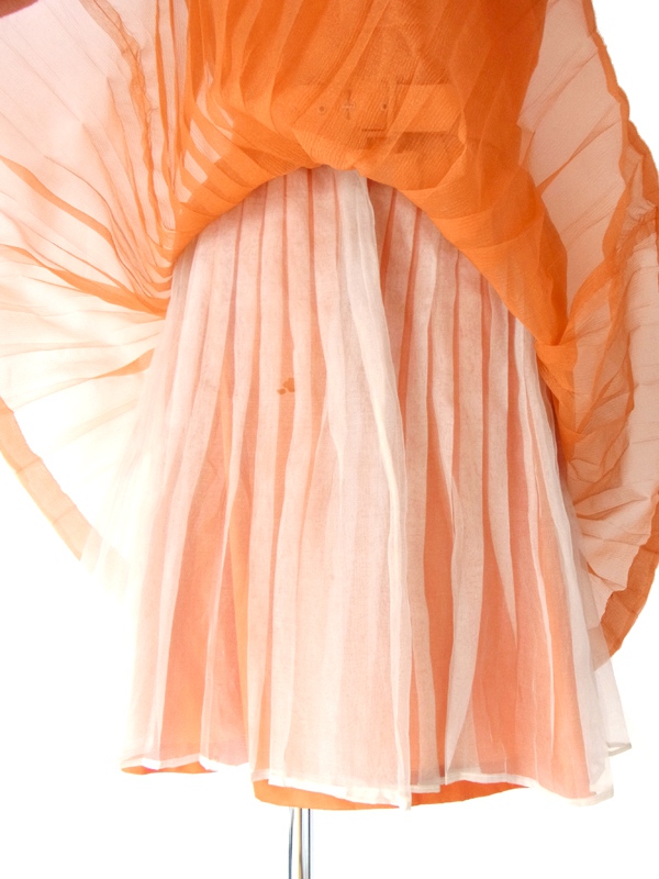 ヨーロッパ古着 ロンドン買い付け ６０年代製 オレンジ オーガンジー フリル飾り プリーツ ワンピース 15BS001