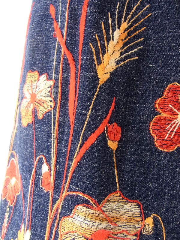 ヨーロッパ古着 ロンドン買い付け 60年代製 インディゴ X 花柄刺繍 ヴィンテージ デニムワンピース 15BS105