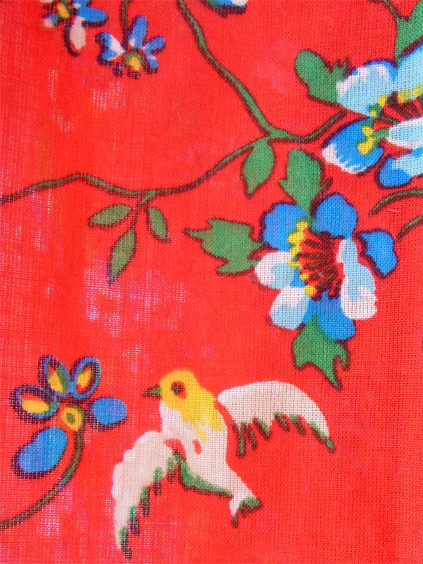 ヨーロッパ古着 ロンドン買い付け 60年代製 レッド X 可愛らしい小鳥とお花のプリント ヴィンテージ ワンピース 15BS236