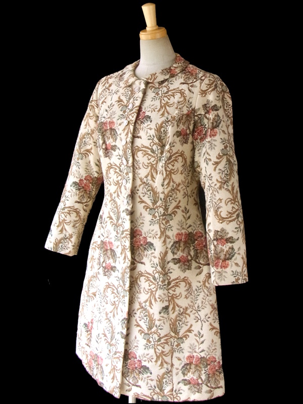 ヨーロッパ古着 ロンドン買い付け 60年代製 ベージュ コブラン織り 花柄 ヴィンテージ コート 15BS324