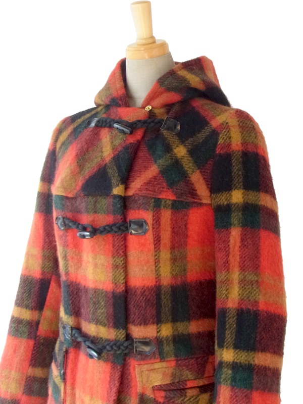ヨーロッパ古着 ロンドン買い付け マルチカラー X タータンチェック ヴィンテージ ダッフルコート 15BS329