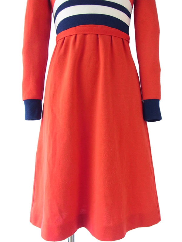 ヨーロッパ古着 ロンドン買い付け 60年代製 トリコロール ロールネック ヴィンテージ ワンピース 15BS401