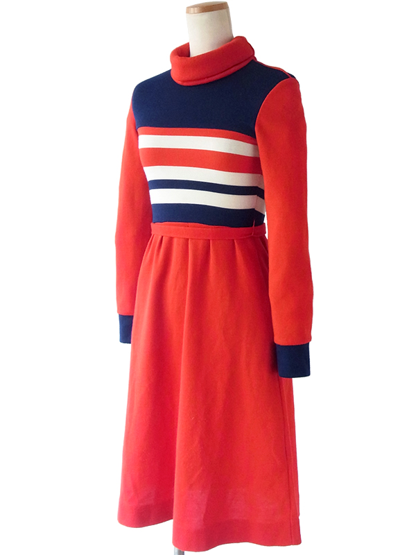 ヨーロッパ古着 ロンドン買い付け 60年代製 トリコロール ロールネック ヴィンテージ ワンピース 15BS401