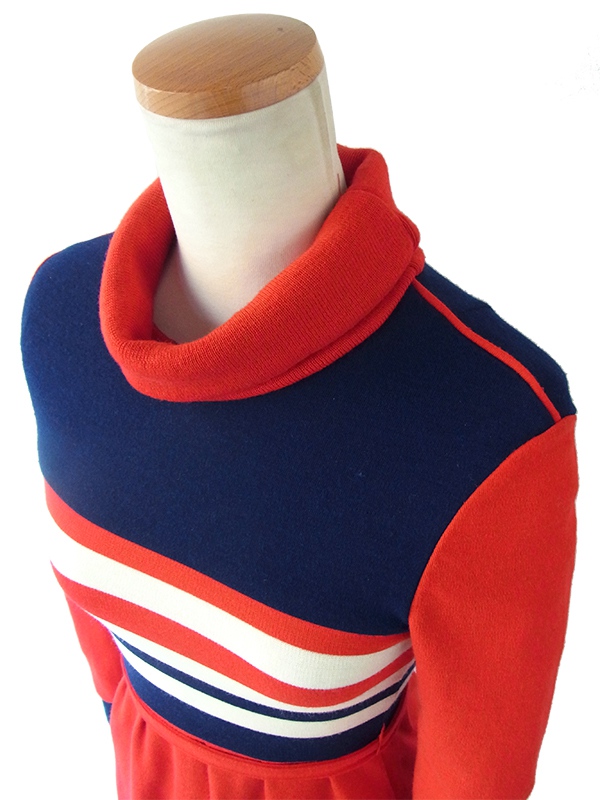 ヨーロッパ古着 ロンドン買い付け 60年代製 トリコロール ロールネック ヴィンテージ ワンピース 15BS401