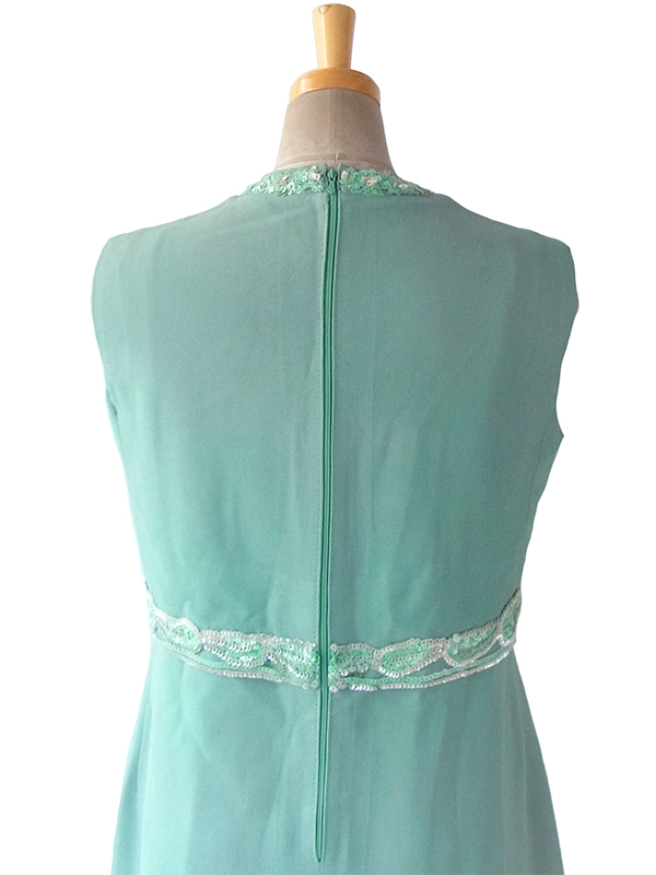 ヨーロッパ古着 ロンドン買い付け 60年代製 エメラルドグリーン スパンコール飾り 梨地ウール ワンピース 15BS411