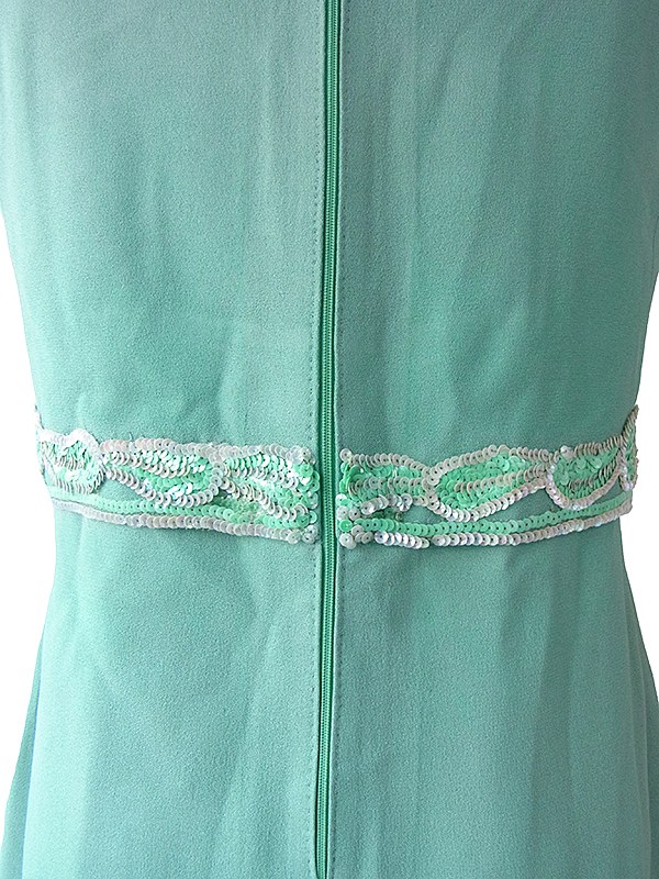 ヨーロッパ古着 ロンドン買い付け 60年代製 エメラルドグリーン スパンコール飾り 梨地ウール ワンピース 15BS411