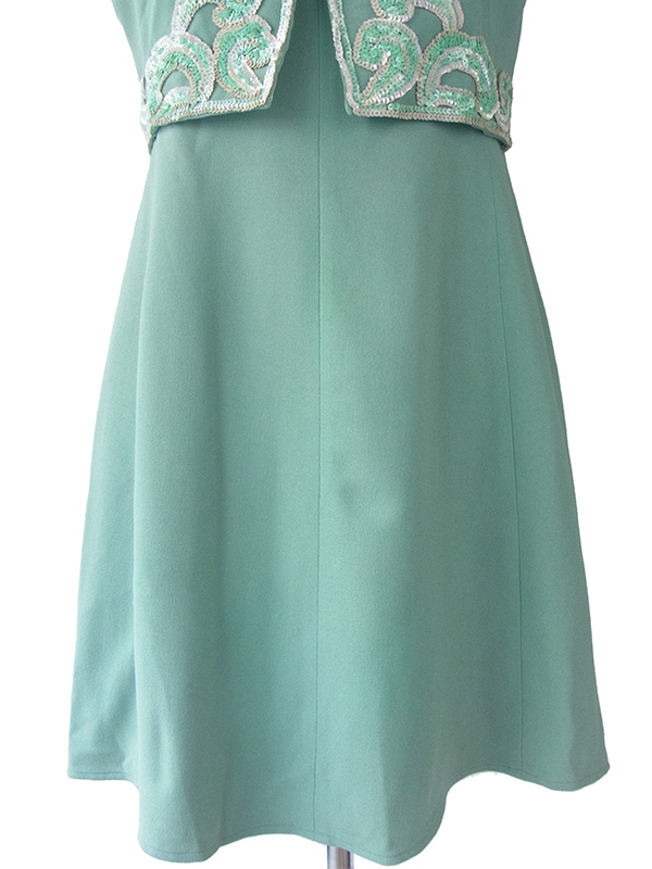 ヨーロッパ古着 ロンドン買い付け 60年代製 エメラルドグリーン スパンコール飾り 梨地ウール ワンピース 15BS411