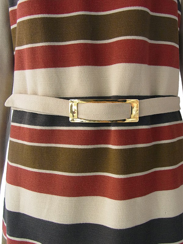 ヨーロッパ古着 ロンドン買い付け 60年代製 ベージュ X モスグリーン・カーキ・レッド ボーダー レトロ ワンピース 15BS422