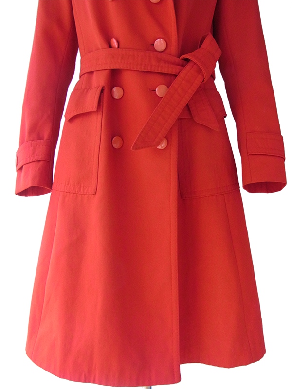 【送料無料】ロンドン買付 ６０年代製 レッド X 共布ベルト付き レトロデザイン トレンチ コート 15BS433【ヨーロッパ古着】