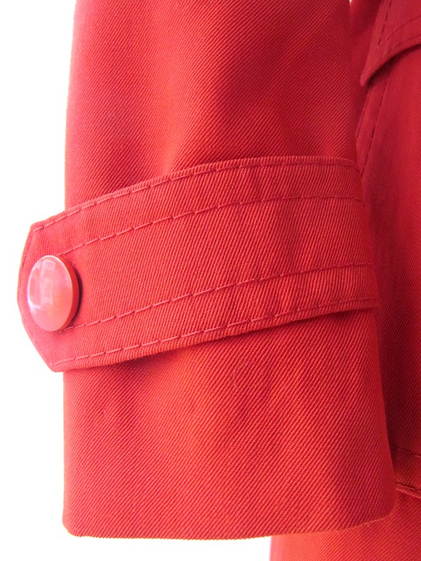 【送料無料】ロンドン買付 ６０年代製 レッド X 共布ベルト付き レトロデザイン トレンチ コート 15BS433【ヨーロッパ古着】