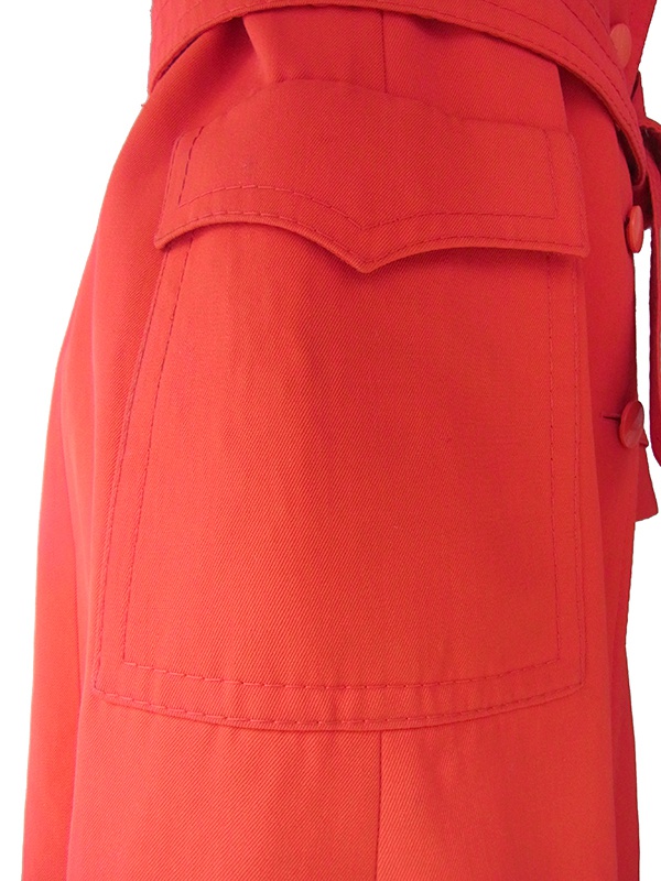 【送料無料】ロンドン買付 ６０年代製 レッド X 共布ベルト付き レトロデザイン トレンチ コート 15BS433【ヨーロッパ古着】