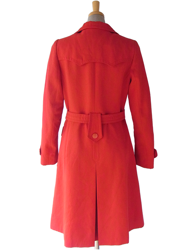【送料無料】ロンドン買付 ６０年代製 レッド X 共布ベルト付き レトロデザイン トレンチ コート 15BS433【ヨーロッパ古着】