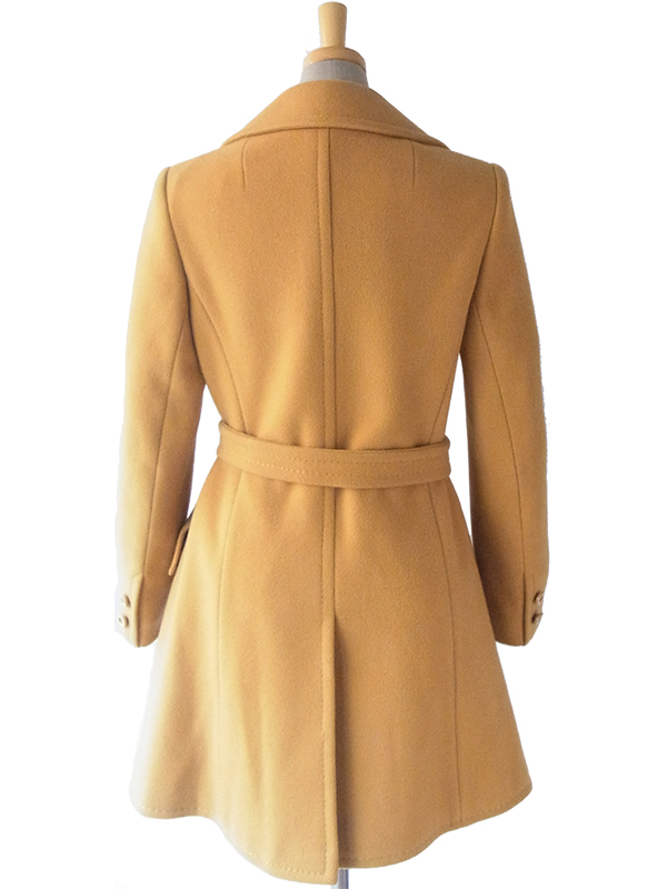 【送料無料】ロンドン買付 ６０年代製 マスタードイエロー X 共布ベルト付き ヴィンテージ メルトンコート 15BS436【ヨーロッパ古着】