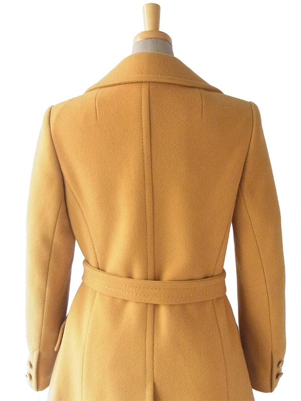 【送料無料】ロンドン買付 ６０年代製 マスタードイエロー X 共布ベルト付き ヴィンテージ メルトンコート 15BS436【ヨーロッパ古着】