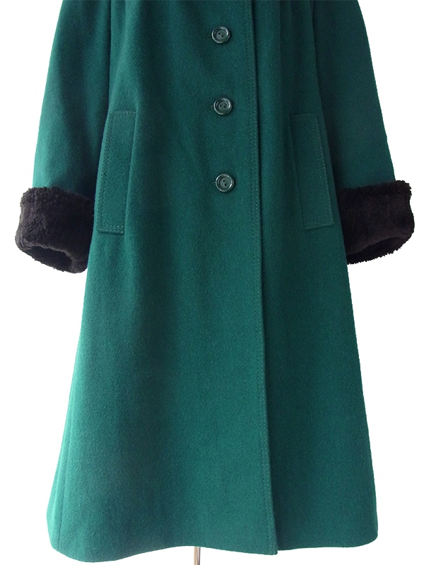 送料無料】ロンドン買付 ６０年代製 グリーン X ブラック ファー襟・袖 