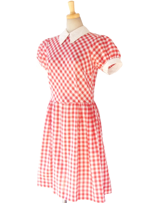 vintage 70s 古着　ストロベリー　苺　ギンガムチェック　ワンピース 70s vintage ギンガムチェック 赤 ギャザー ヴィンテージ ワンピース