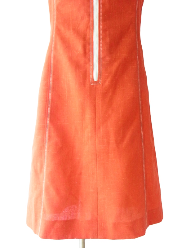 ヨーロッパ古着 ７０年代フランス製 CAROLINE RHOMER レッド X ホワイト ステッチ ジップアップ ヴィンテージ ワンピース 15FC023