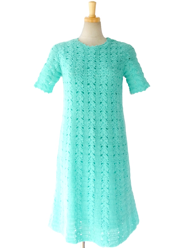 送料無料】フランス買い付け 60年代製 水色 クロシェニット  