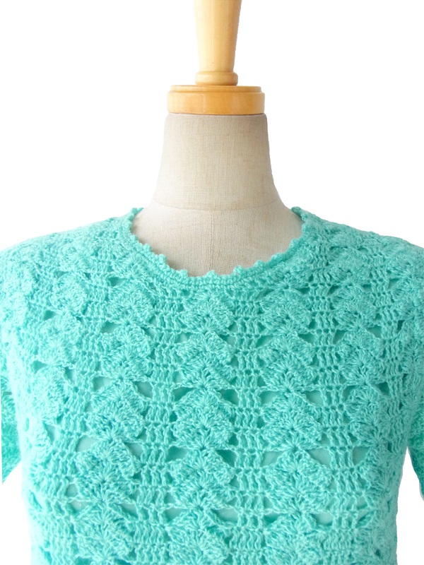 送料無料】フランス買い付け 60年代製 水色 クロシェニット  