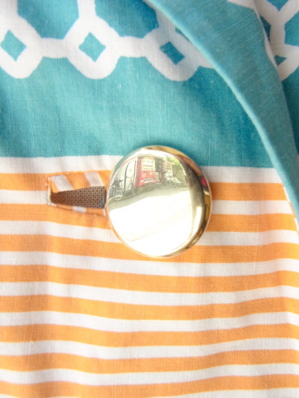 ヨーロッパ古着 フランス買い付け 60年代製 水色 X オレンジ レトロテキスタイル ボックスプリーツ ワンピース 15FC102