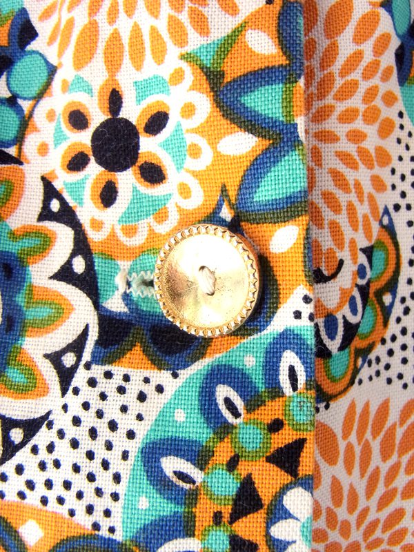 ヨーロッパ古着 フランス買い付け 60年代製 ホワイトXオレンジ・水色・ブルー 花柄モチーフ レトロプリント ワンピース 15FC103