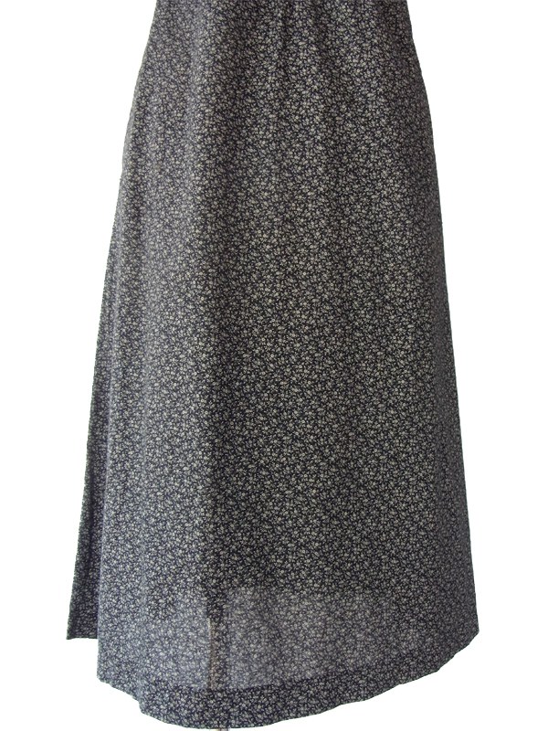 ヨーロッパ古着 フランス買い付け ６０年代製 ブラック X ホワイト 小花柄 花柄生地切替 フォークロア ワンピース 15FC111